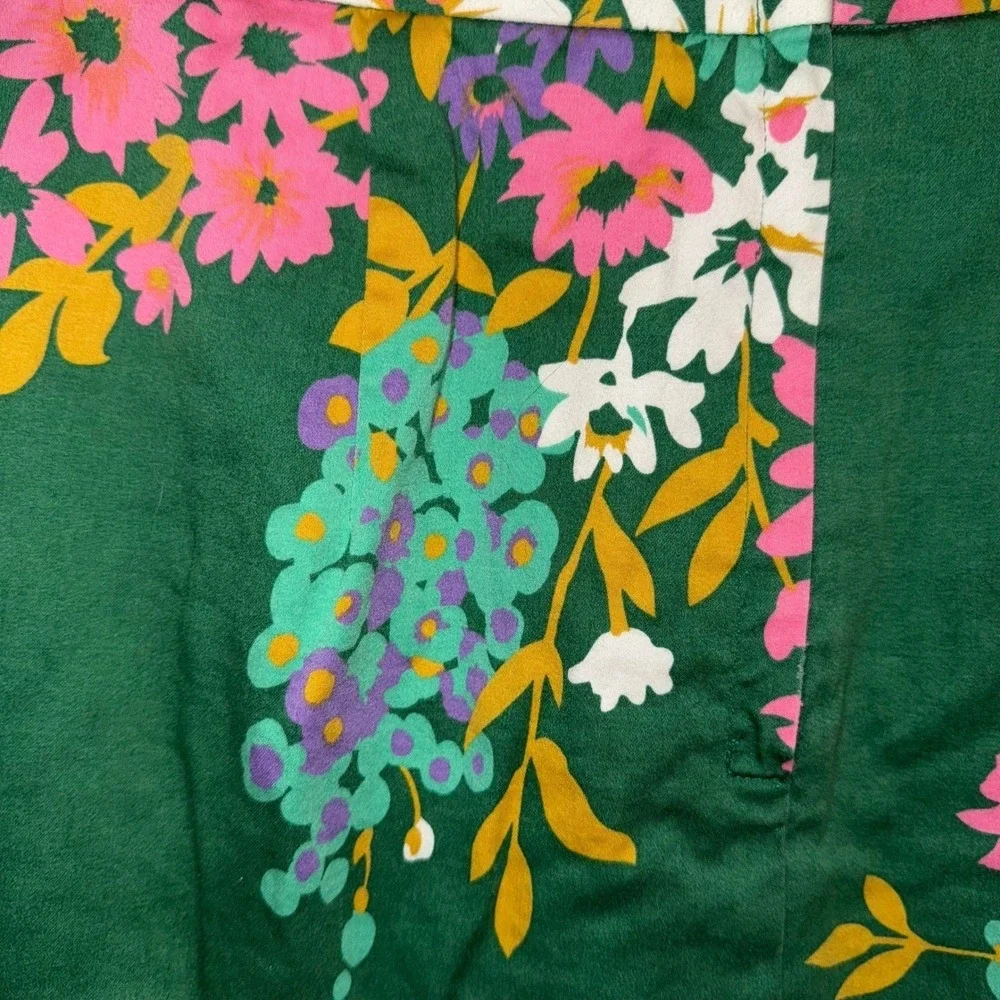 ANTHROPOLOGIE ODILLE Abronia Pink‎ Green Floral Cotton Spandex Skirt Small